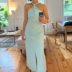 Light blue cross neck Ganni dress